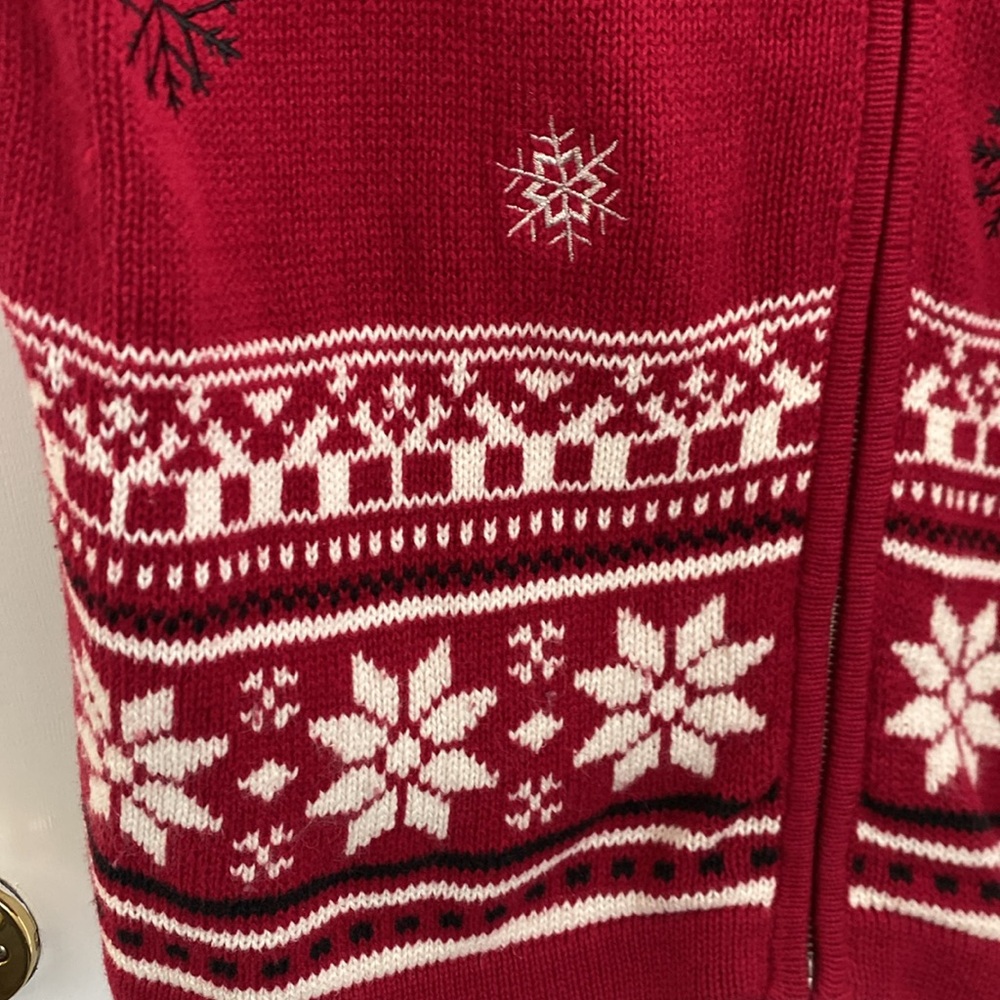 Vintage Croft & Barrow Snowflake Christmas Red Zip Cardigan - Women’s Size Small - Picture 4 of 6
